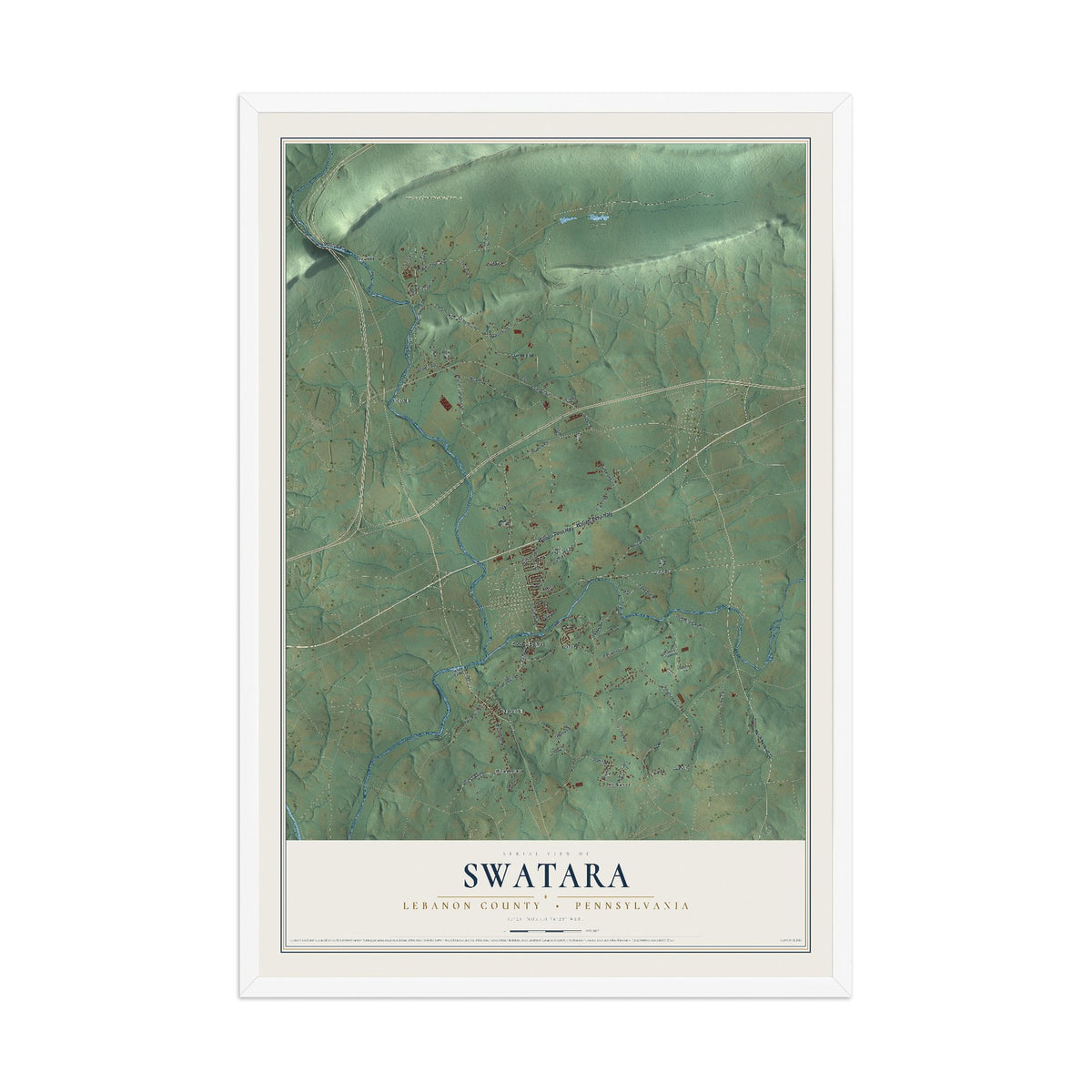 Map of Swatara, Lebanon County, Pennsylvania, 12 x 18 inch print in a white wood frame