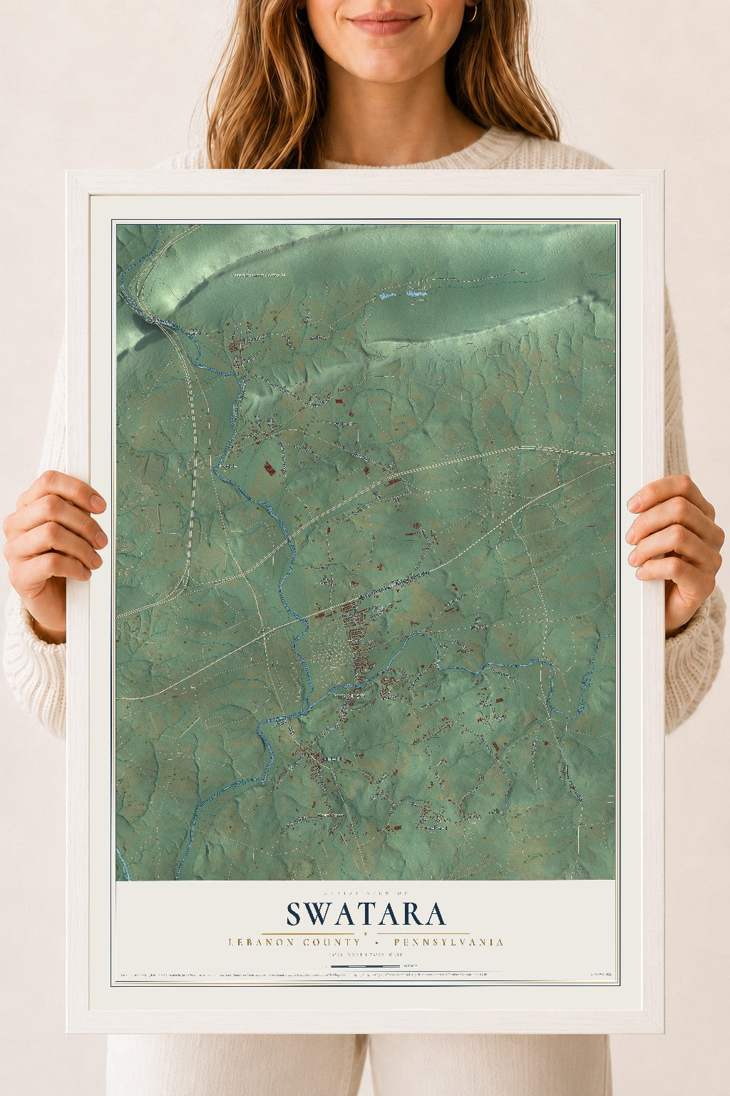 Map of Swatara, Lebanon County, Pennsylvania, 18 x 24 inch print in a white wood frame