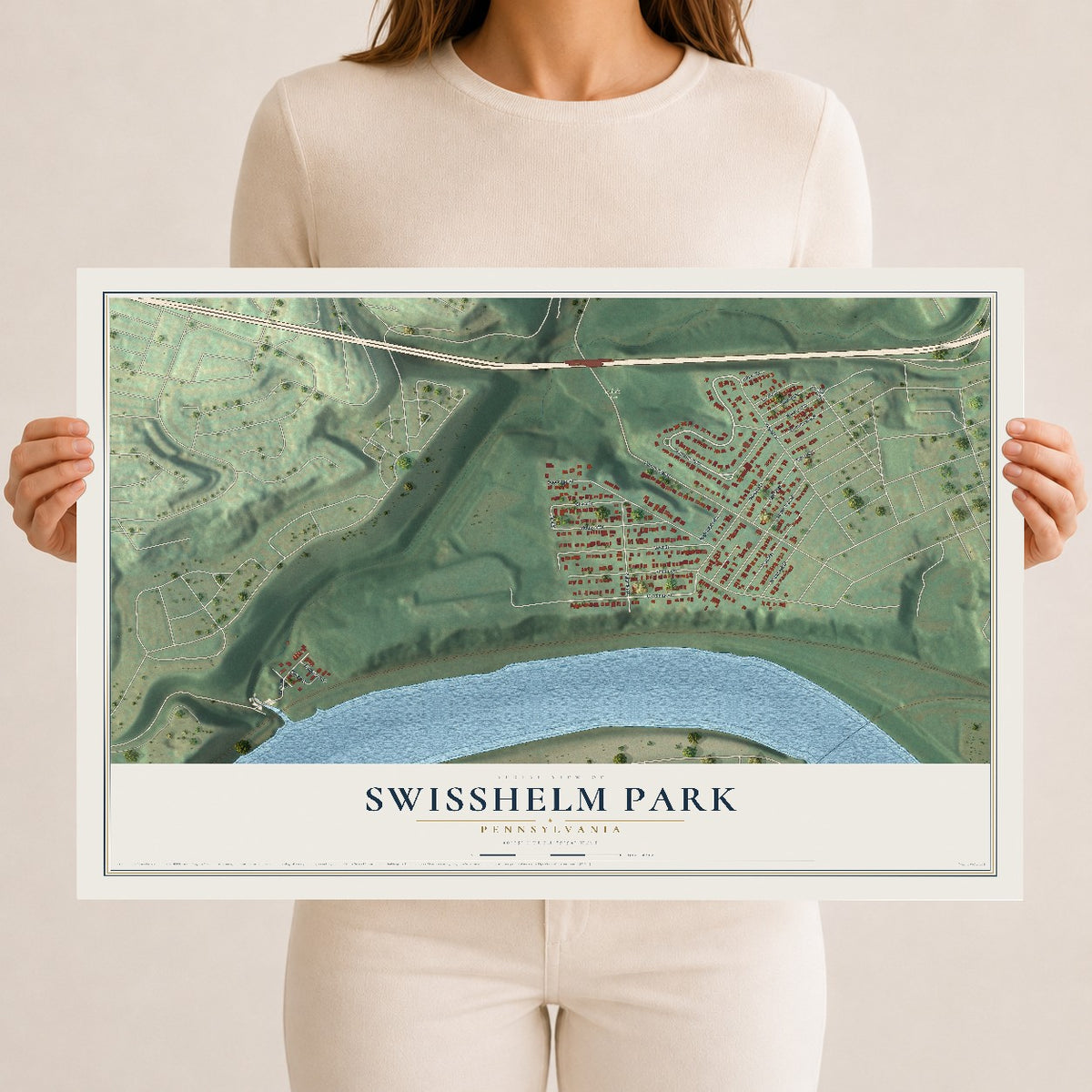 Map of Swisshelm Park, Pennsylvania, 12 x 18 inch unframed archival matte print