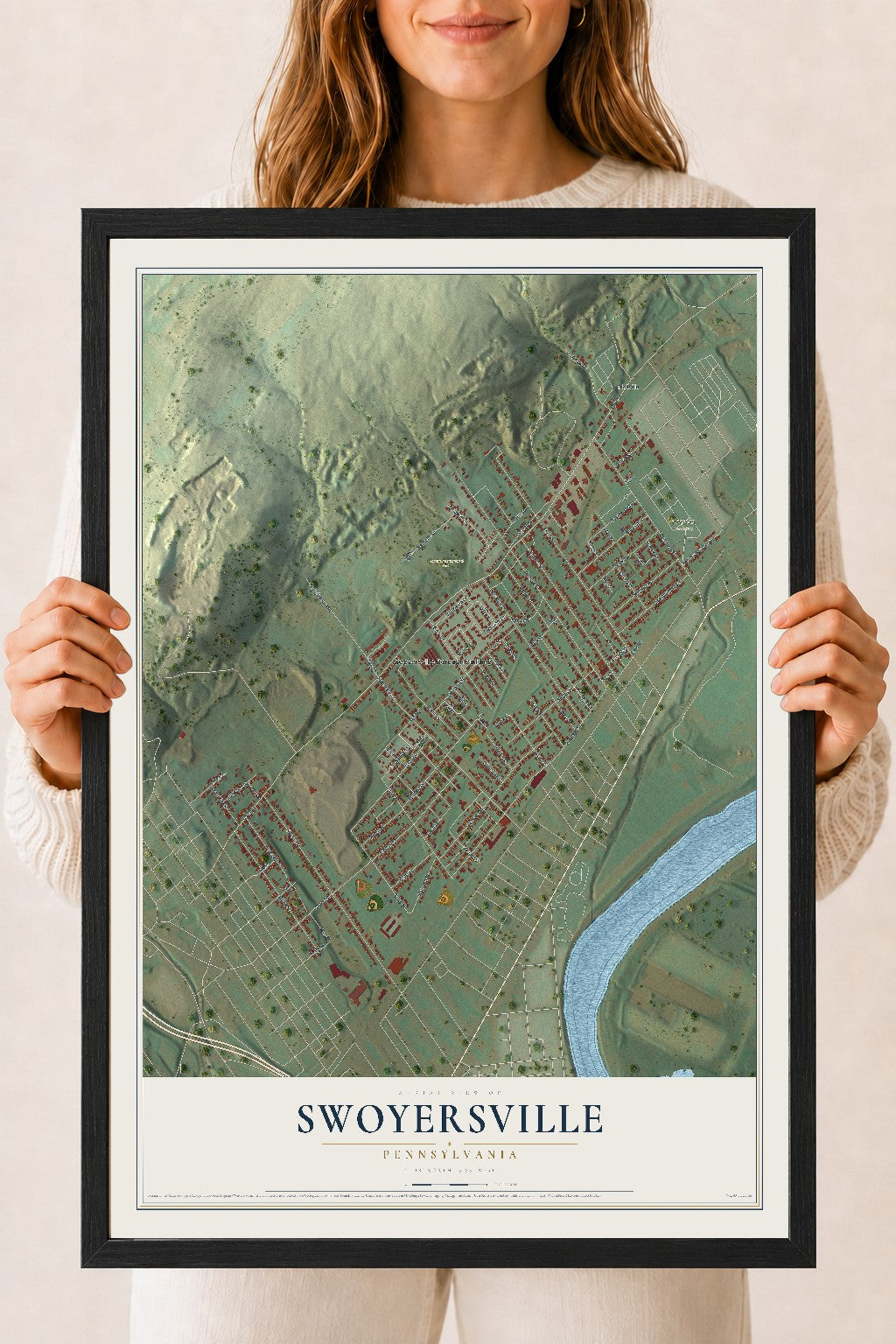 Map of Swoyersville, Pennsylvania, 18 x 24 inch print in a black wood frame