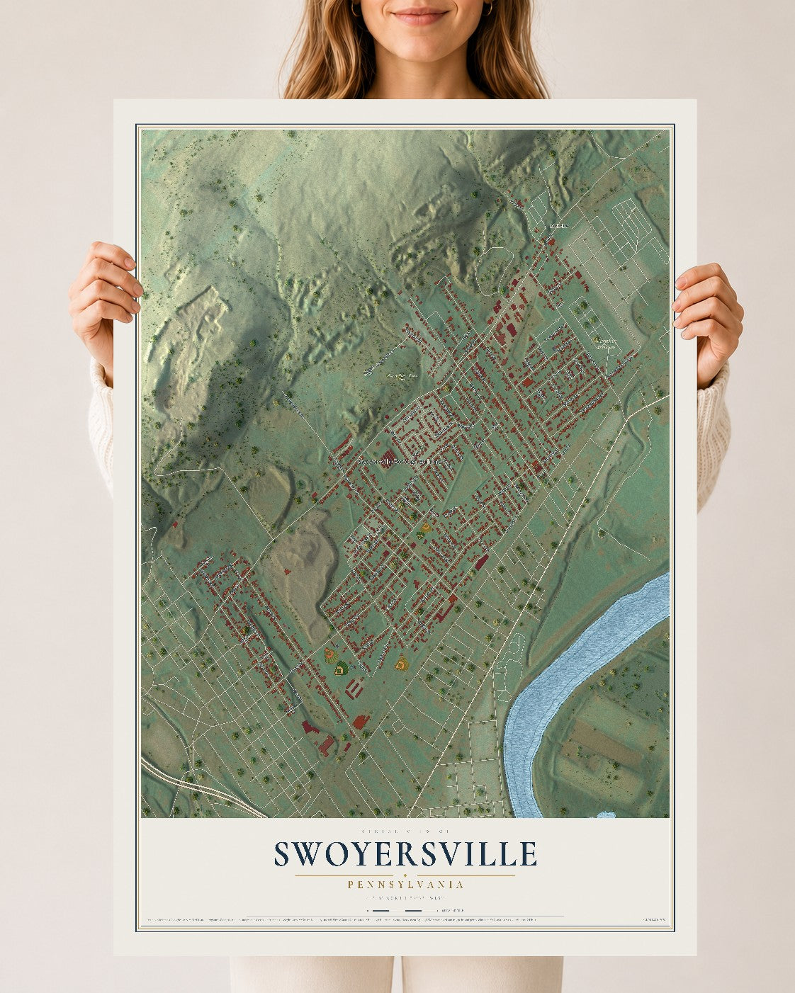 Map of Swoyersville, Pennsylvania, 24 x 36 inch unframed archival matte print