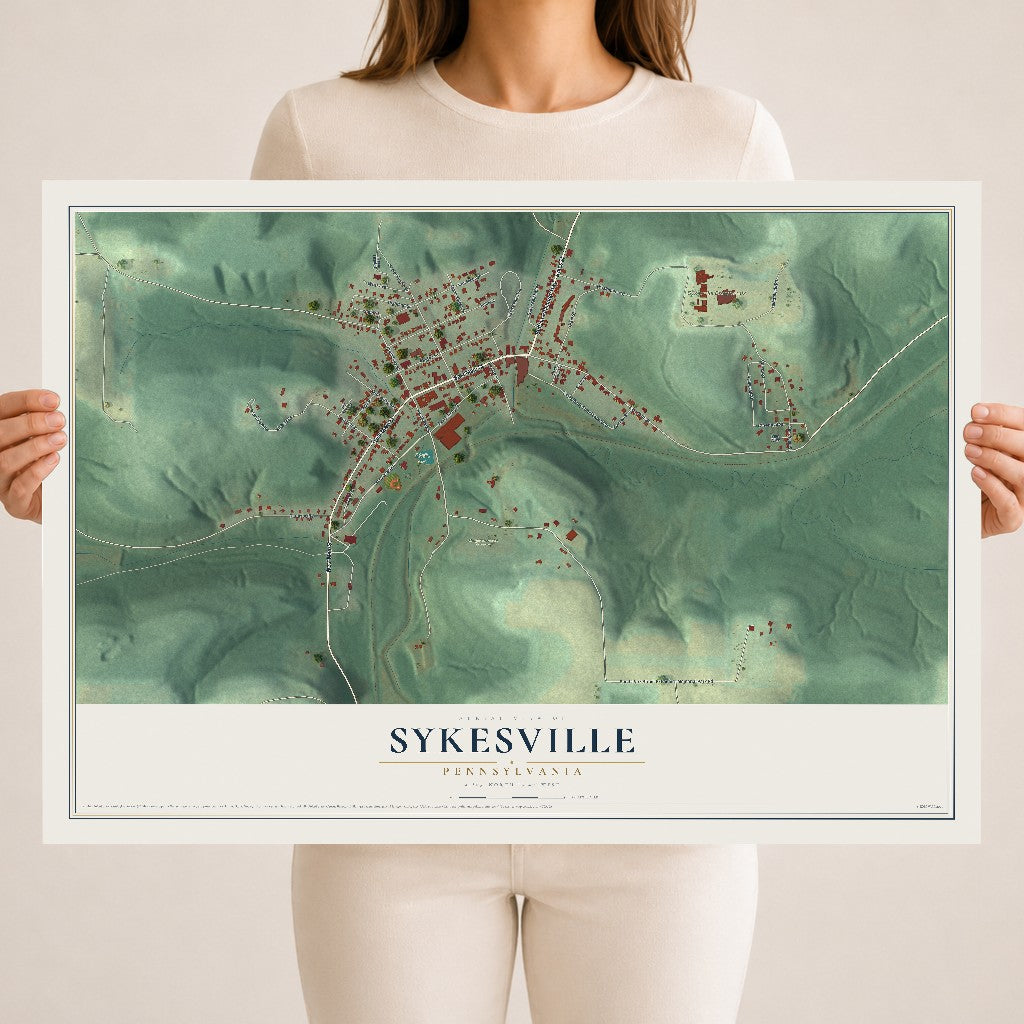 Map of Sykesville, Pennsylvania, 18 x 24 inch unframed archival matte print