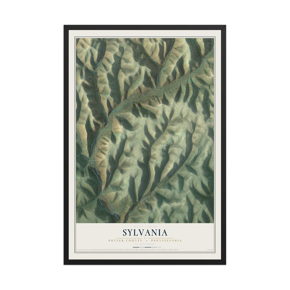 Map of Sylvania, Potter County, Pennsylvania, 12 x 18 inch print in a black wood frame