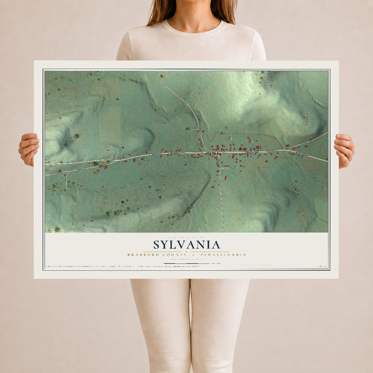 Map of Sylvania, Bradford County, Pennsylvania, 24 x 36 inch unframed archival matte print