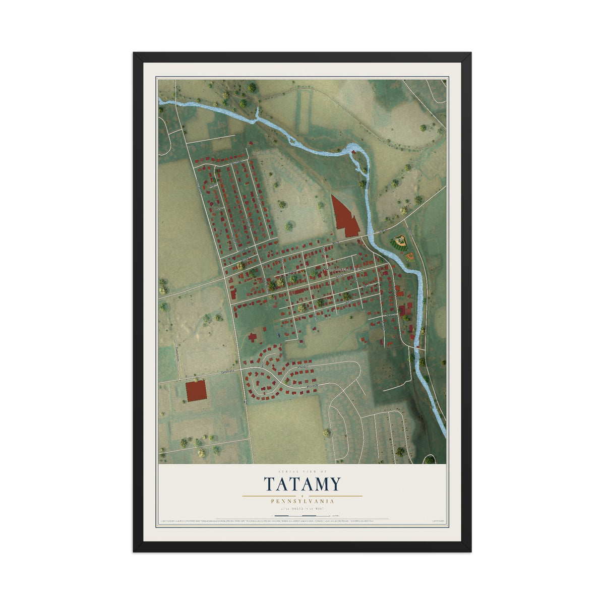 Map of Tatamy, Pennsylvania, 12 x 18 inch print in a black wood frame
