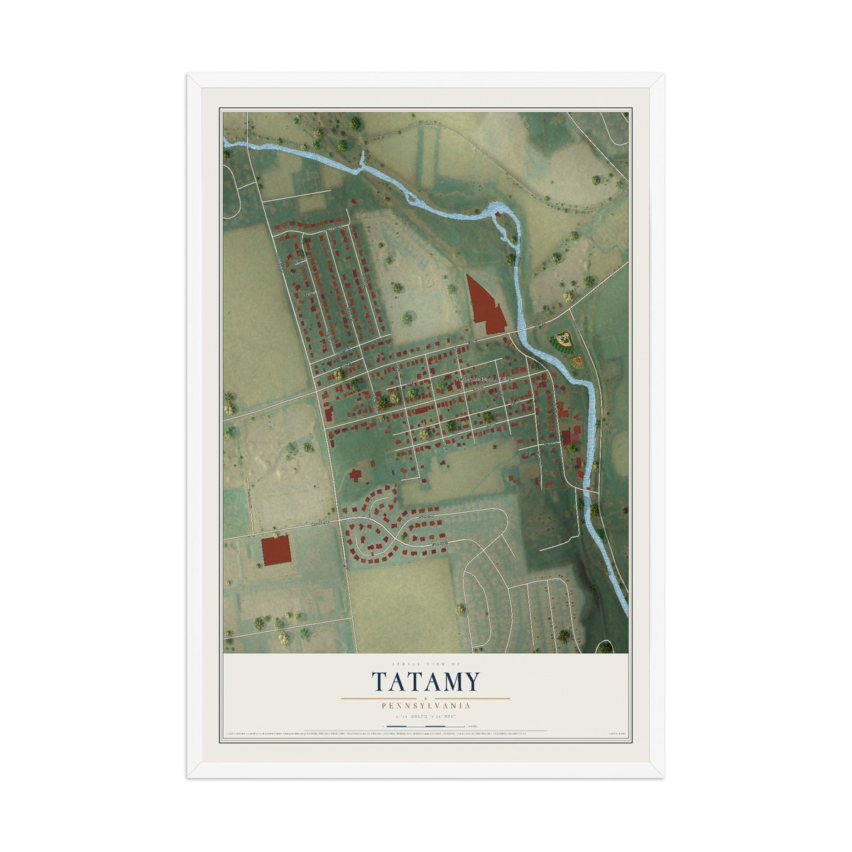 Map of Tatamy, Pennsylvania, 12 x 18 inch print in a white wood frame