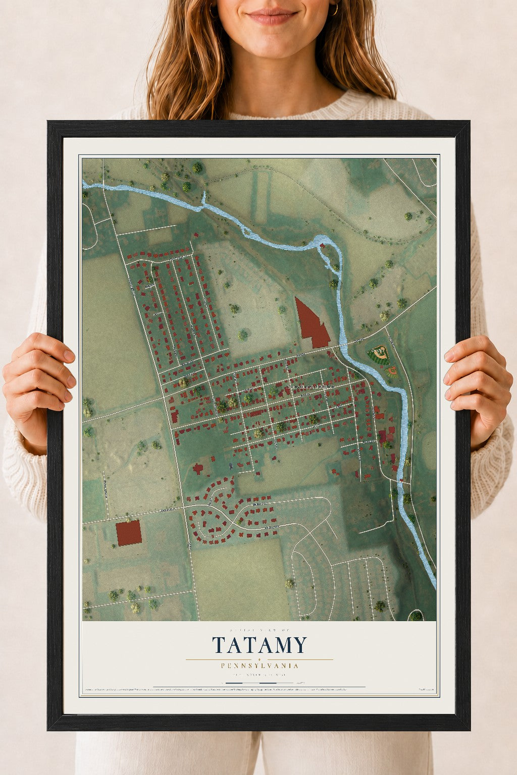 Map of Tatamy, Pennsylvania, 18 x 24 inch print in a black wood frame