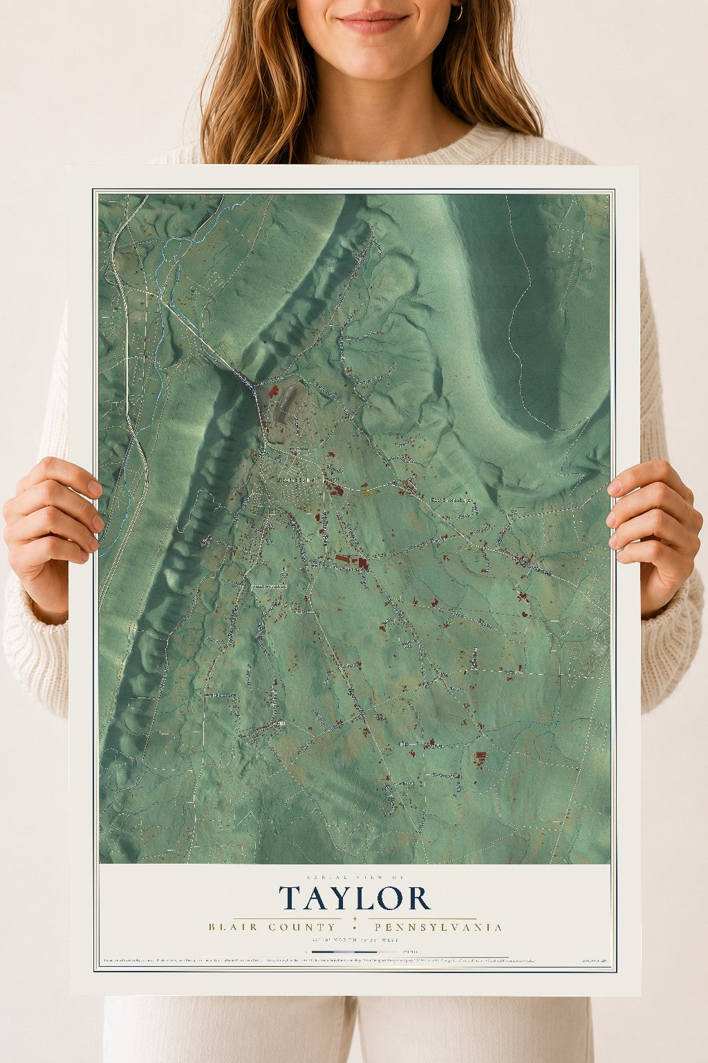 Map of Taylor, Blair County, Pennsylvania, 18 x 24 inch unframed archival matte print