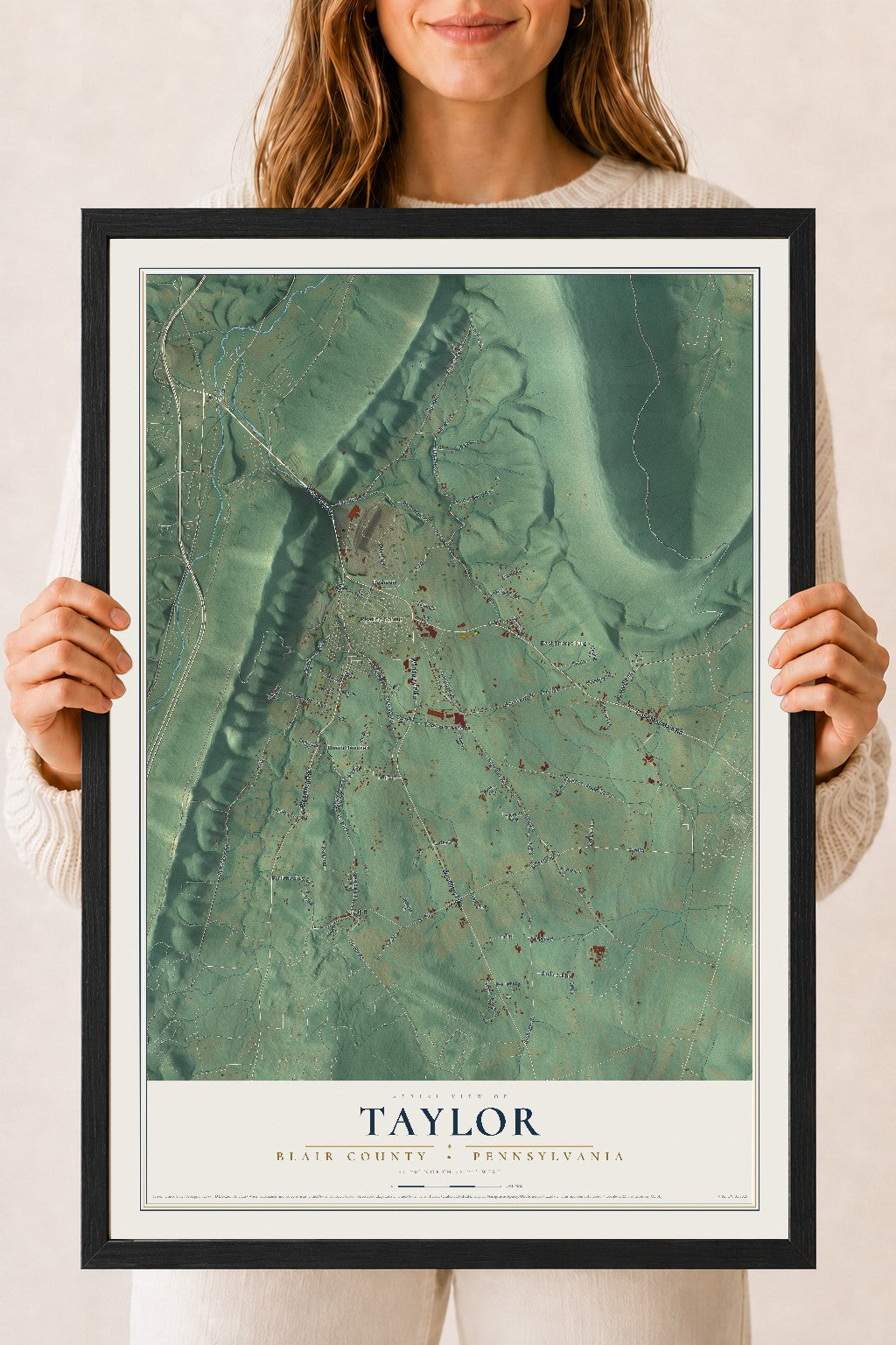 Map of Taylor, Blair County, Pennsylvania, 18 x 24 inch print in a black wood frame