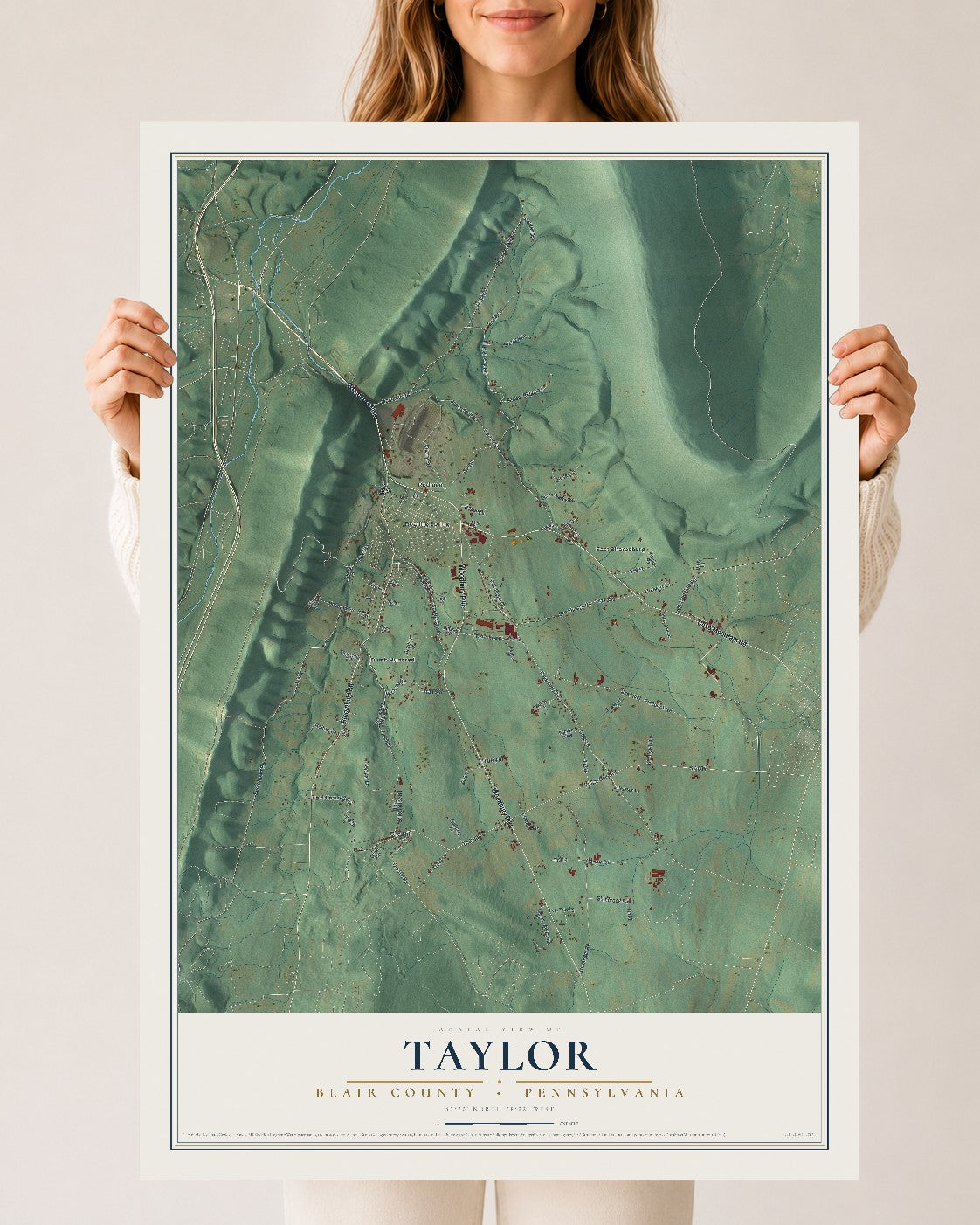 Map of Taylor, Blair County, Pennsylvania, 24 x 36 inch unframed archival matte print