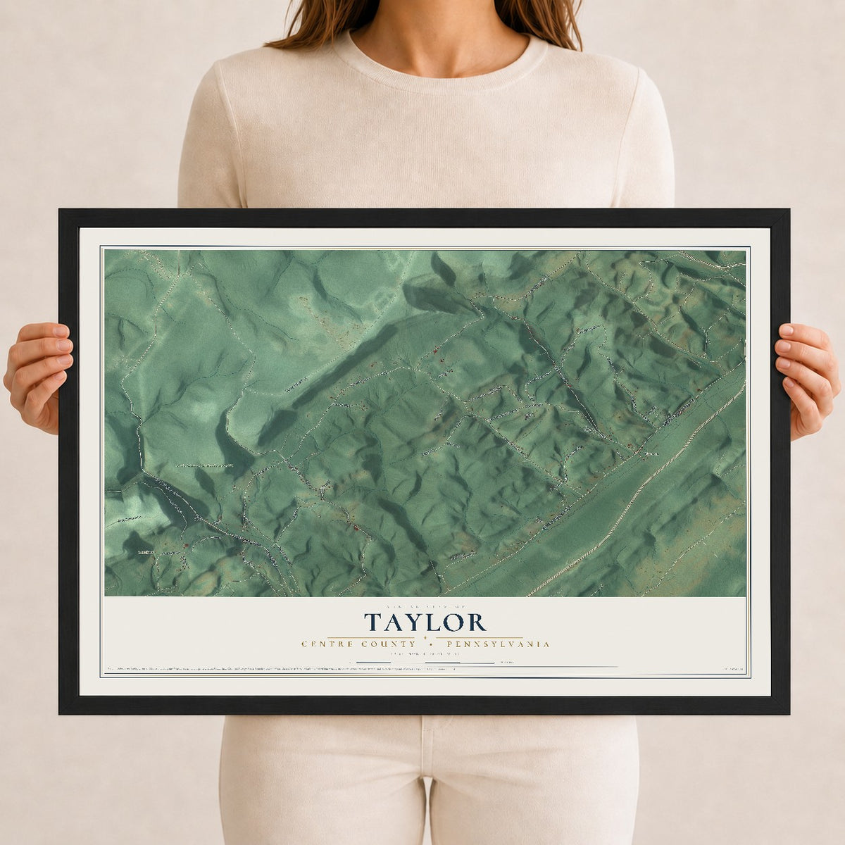 Map of Taylor, Centre County, Pennsylvania, 12 x 18 inch print in a black wood frame