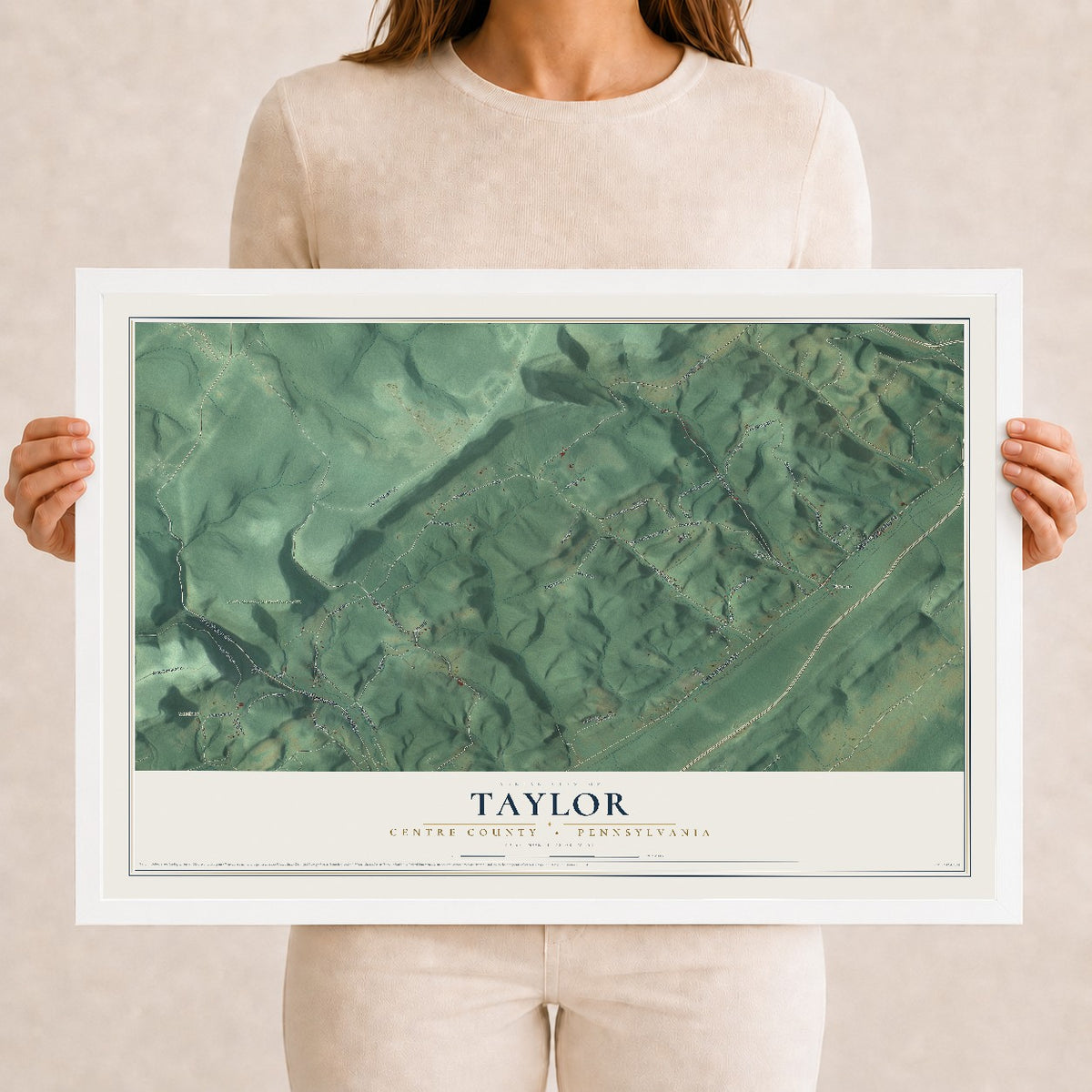 Map of Taylor, Centre County, Pennsylvania, 12 x 18 inch print in a white wood frame