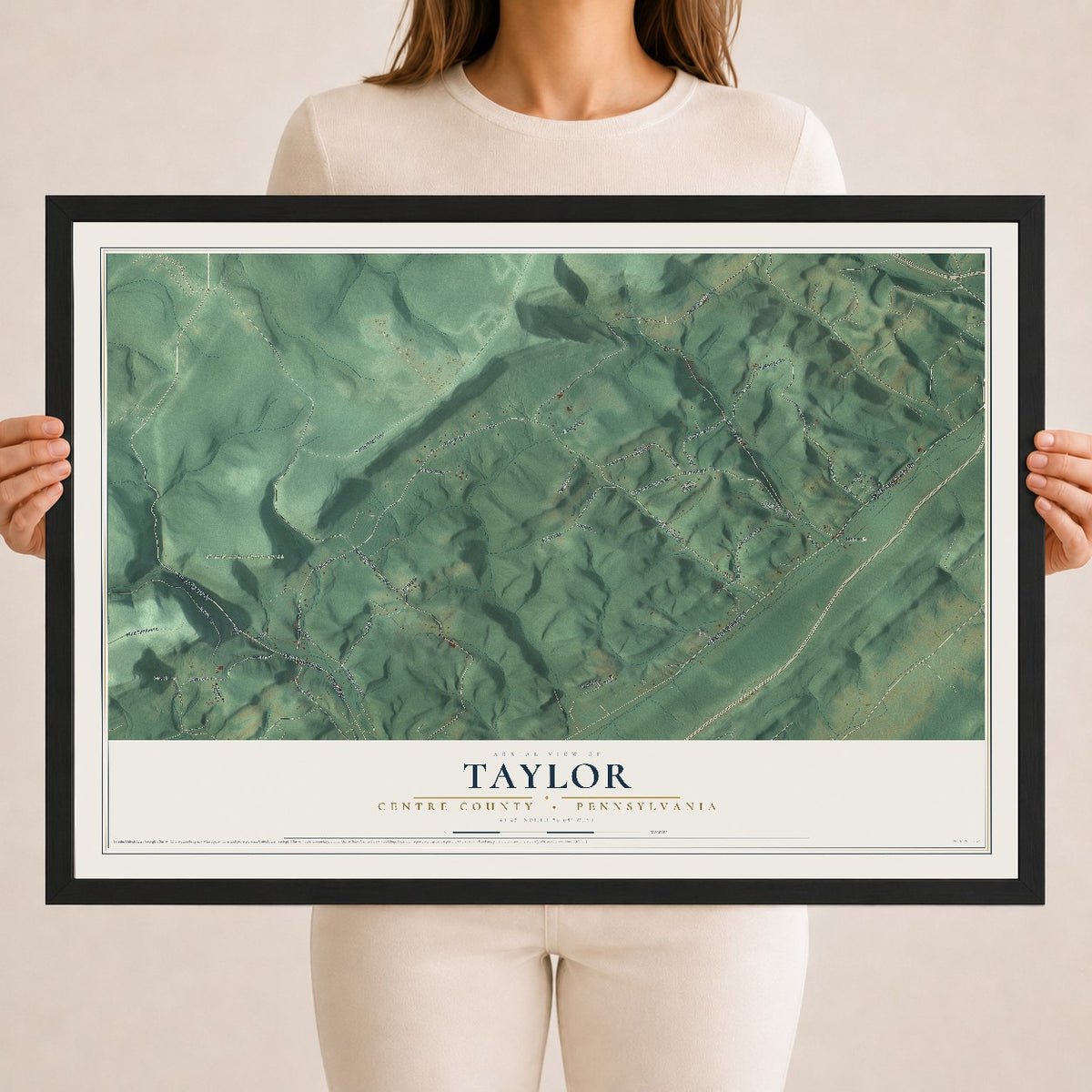 Map of Taylor, Centre County, Pennsylvania, 18 x 24 inch print in a black wood frame