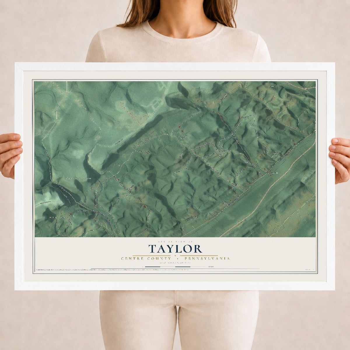 Map of Taylor, Centre County, Pennsylvania, 18 x 24 inch print in a white wood frame
