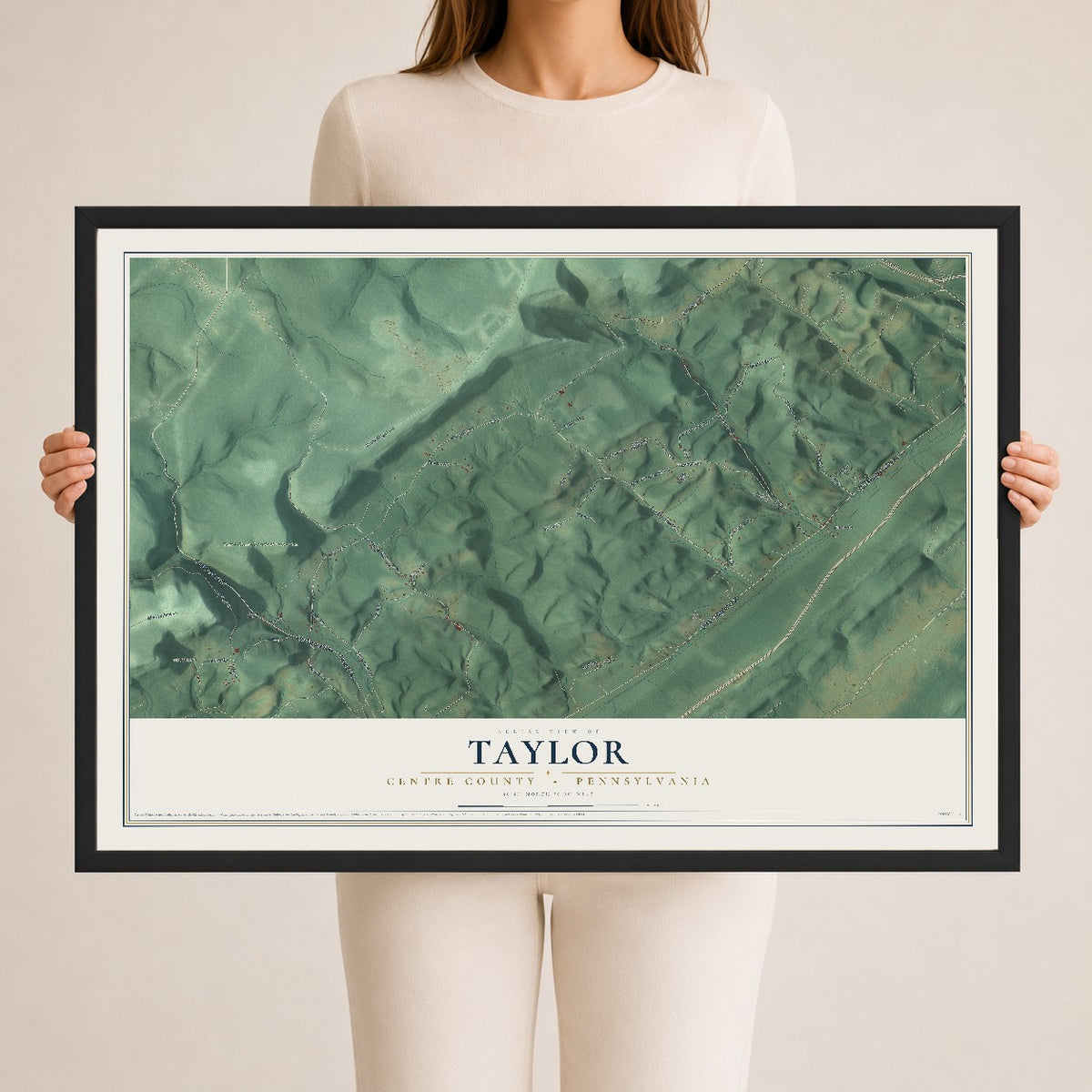 Map of Taylor, Centre County, Pennsylvania, 24 x 36 inch print in a black wood frame
