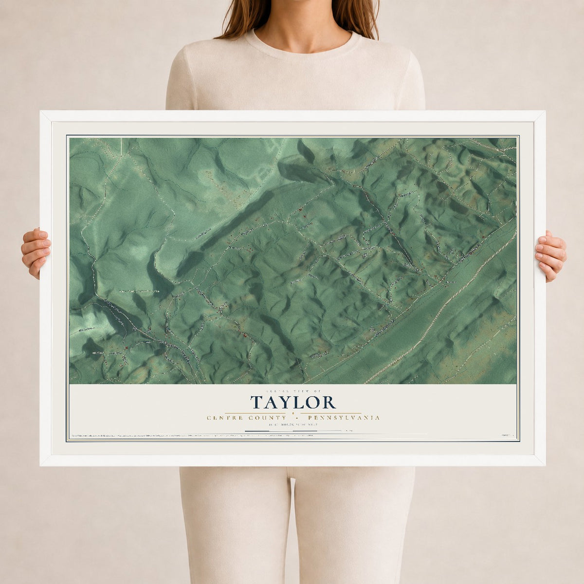 Map of Taylor, Centre County, Pennsylvania, 24 x 36 inch print in a white wood frame