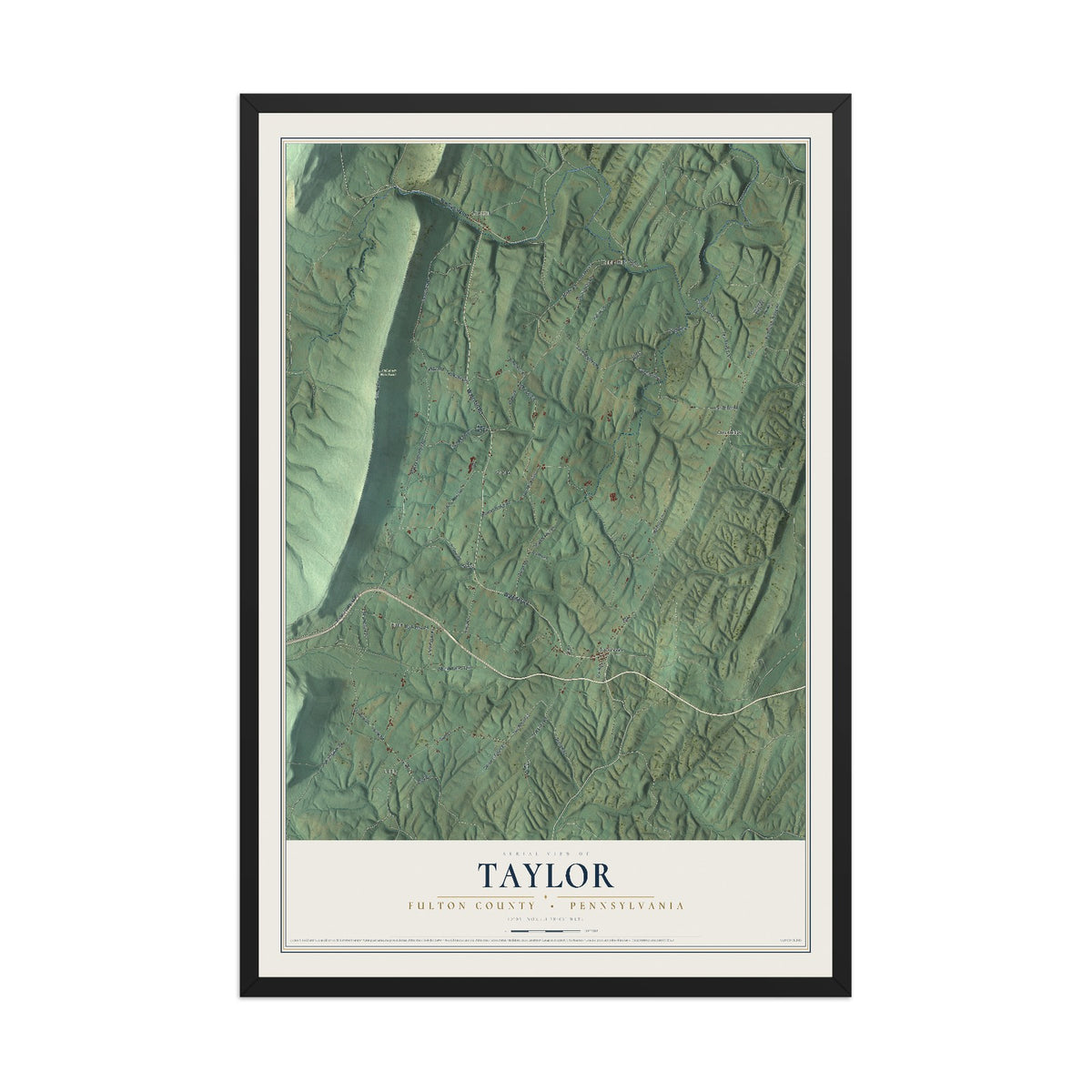 Map of Taylor, Fulton County, Pennsylvania, 12 x 18 inch print in a black wood frame