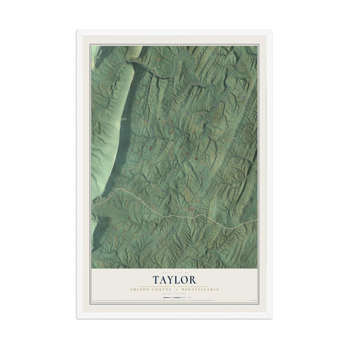 Map of Taylor, Fulton County, Pennsylvania, 12 x 18 inch print in a white wood frame