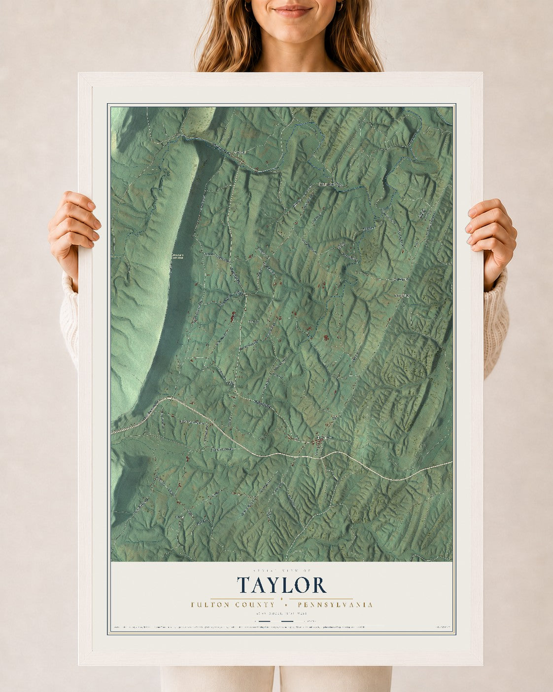 Map of Taylor, Fulton County, Pennsylvania, 24 x 36 inch print in a white wood frame