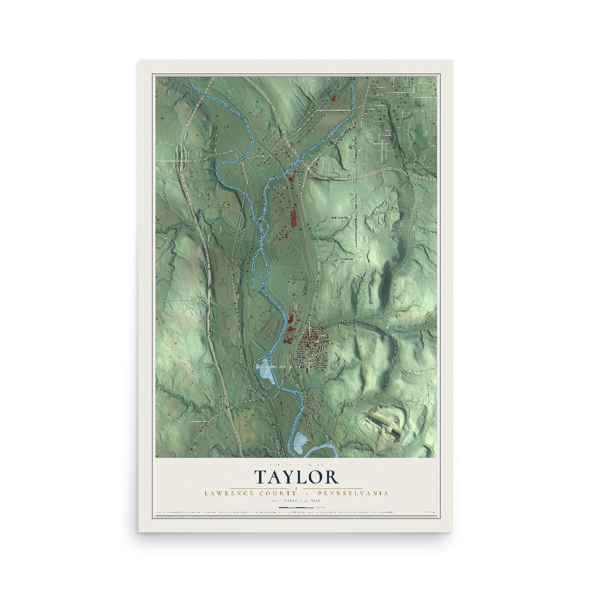 Map of Taylor, Lawrence County, Pennsylvania, 12 x 18 inch unframed archival matte print