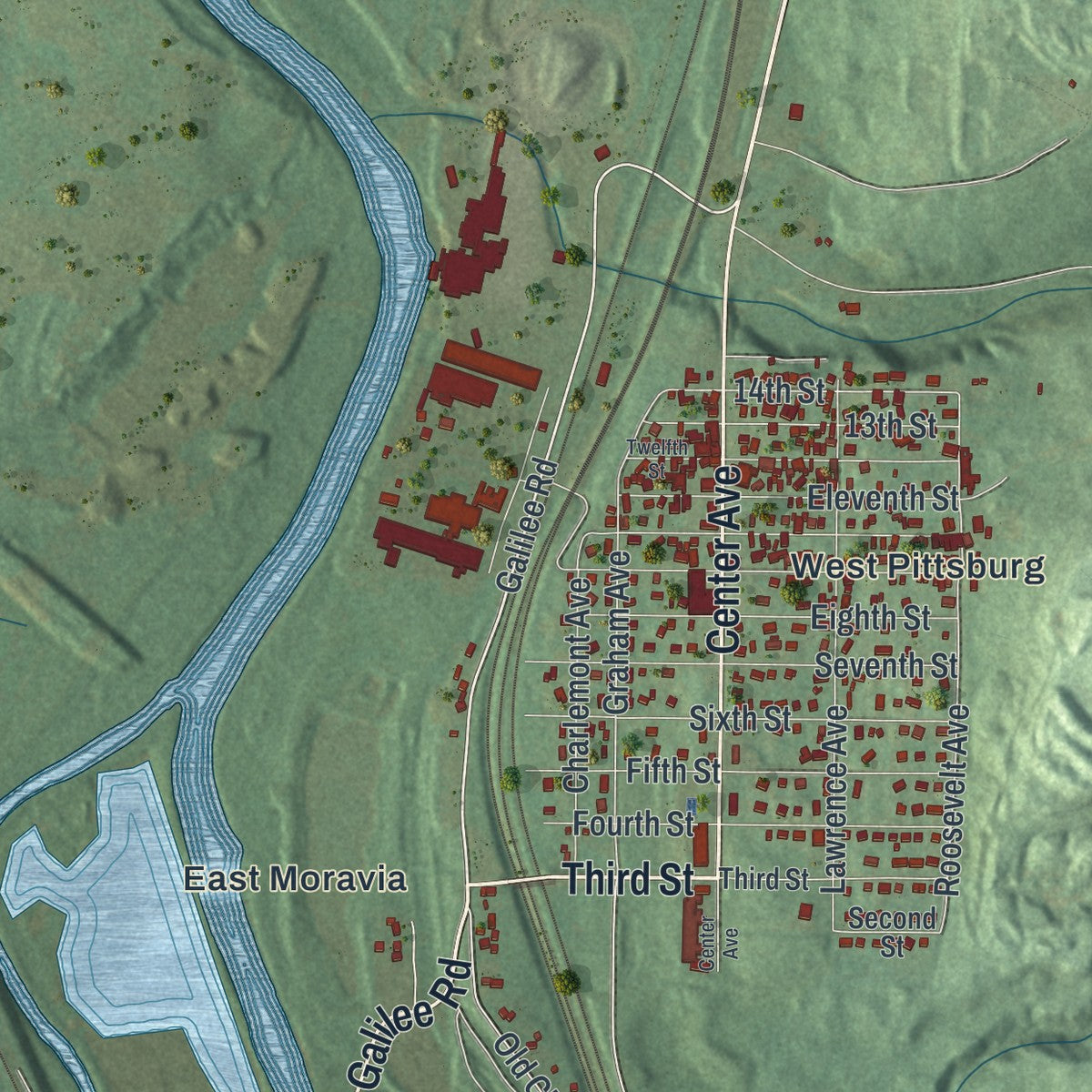 Close-up of the map of Taylor, Lawrence County, Pennsylvania print showing street and building detail