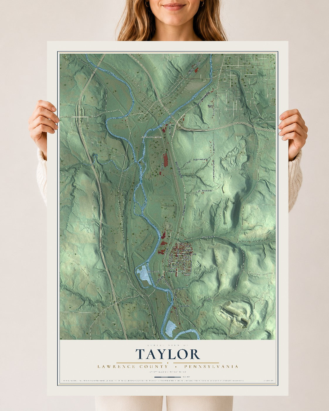 Map of Taylor, Lawrence County, Pennsylvania, 24 x 36 inch unframed archival matte print