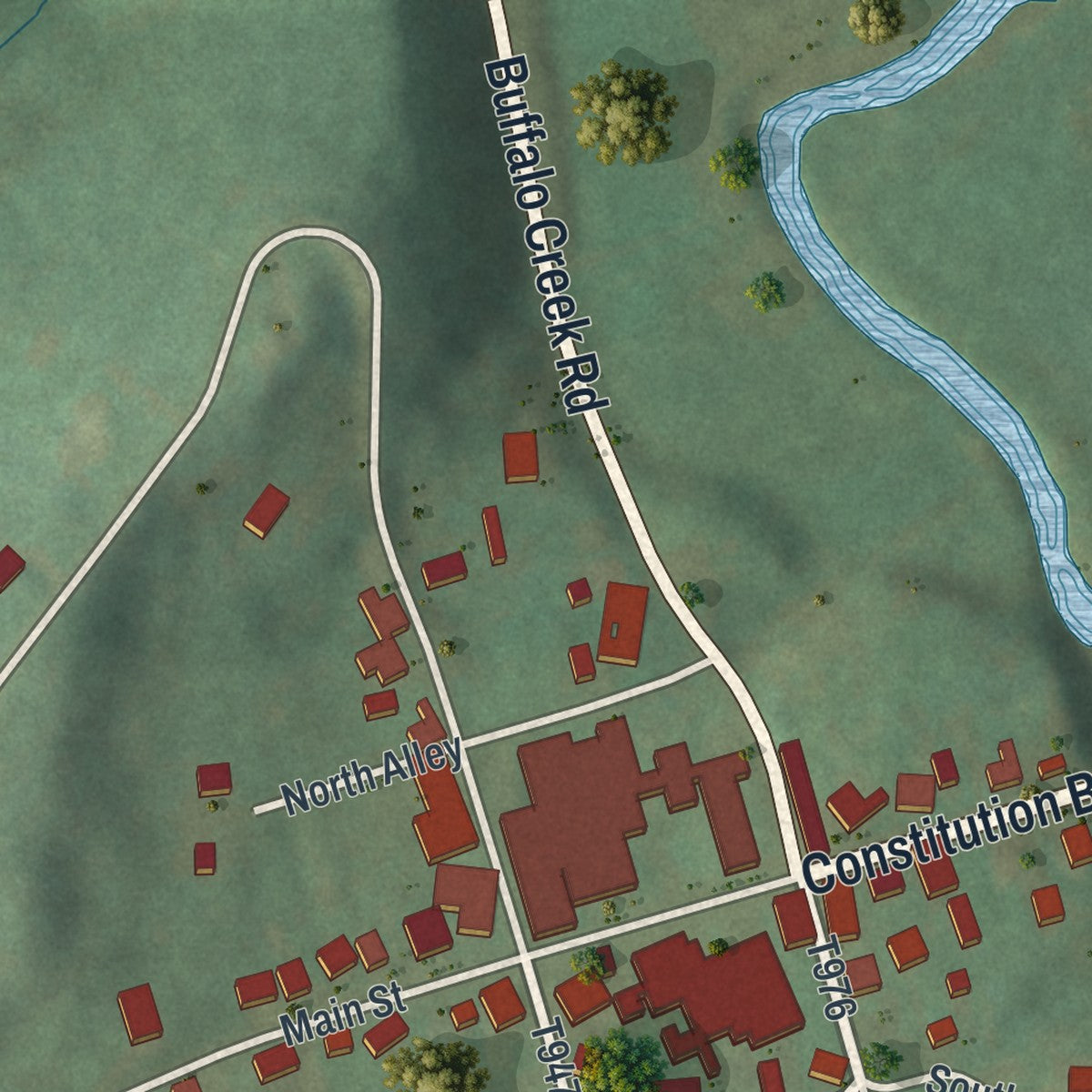 Close-up of the map of Taylorstown, Pennsylvania print showing street and building detail