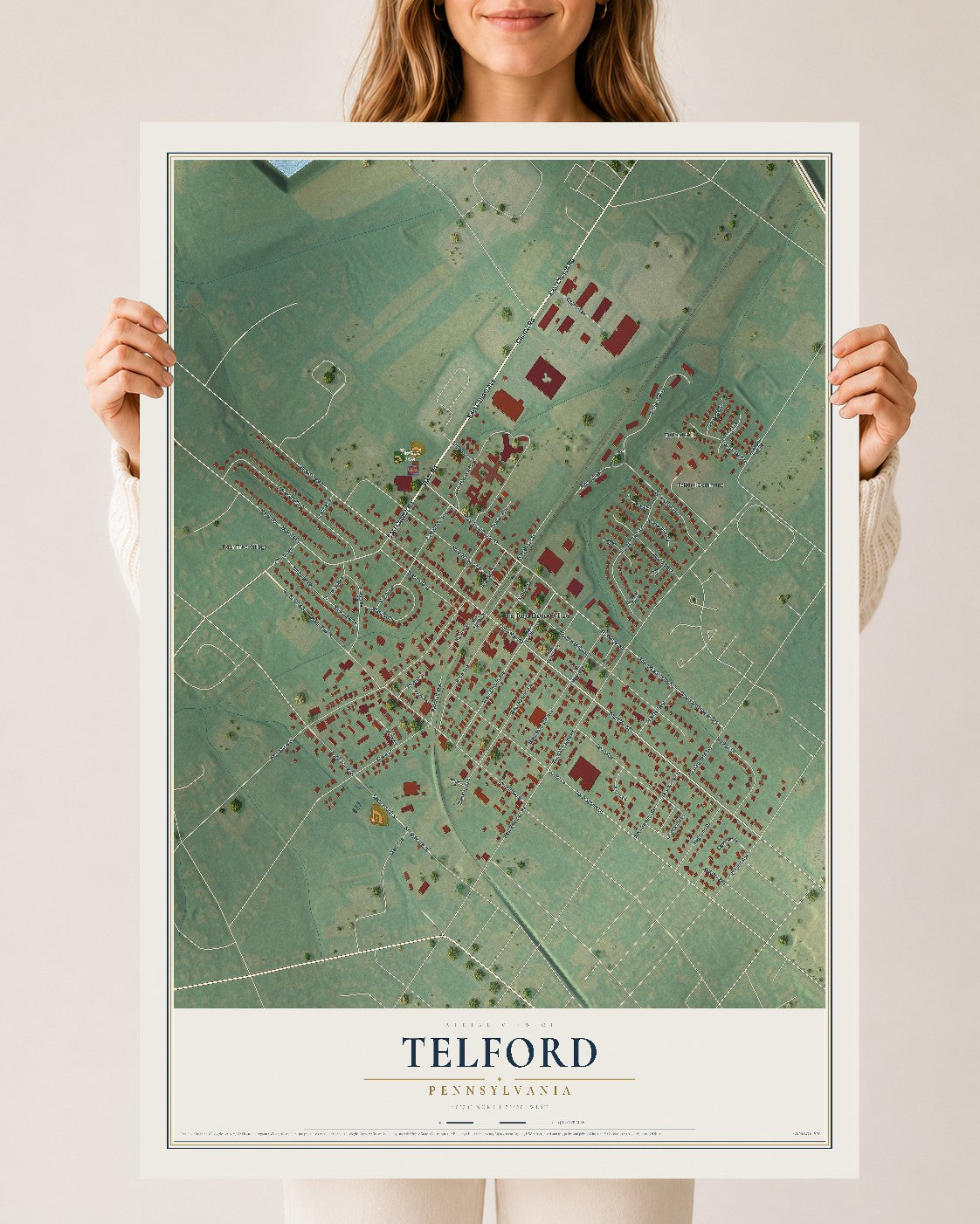 Map of Telford, Pennsylvania, 24 x 36 inch unframed archival matte print