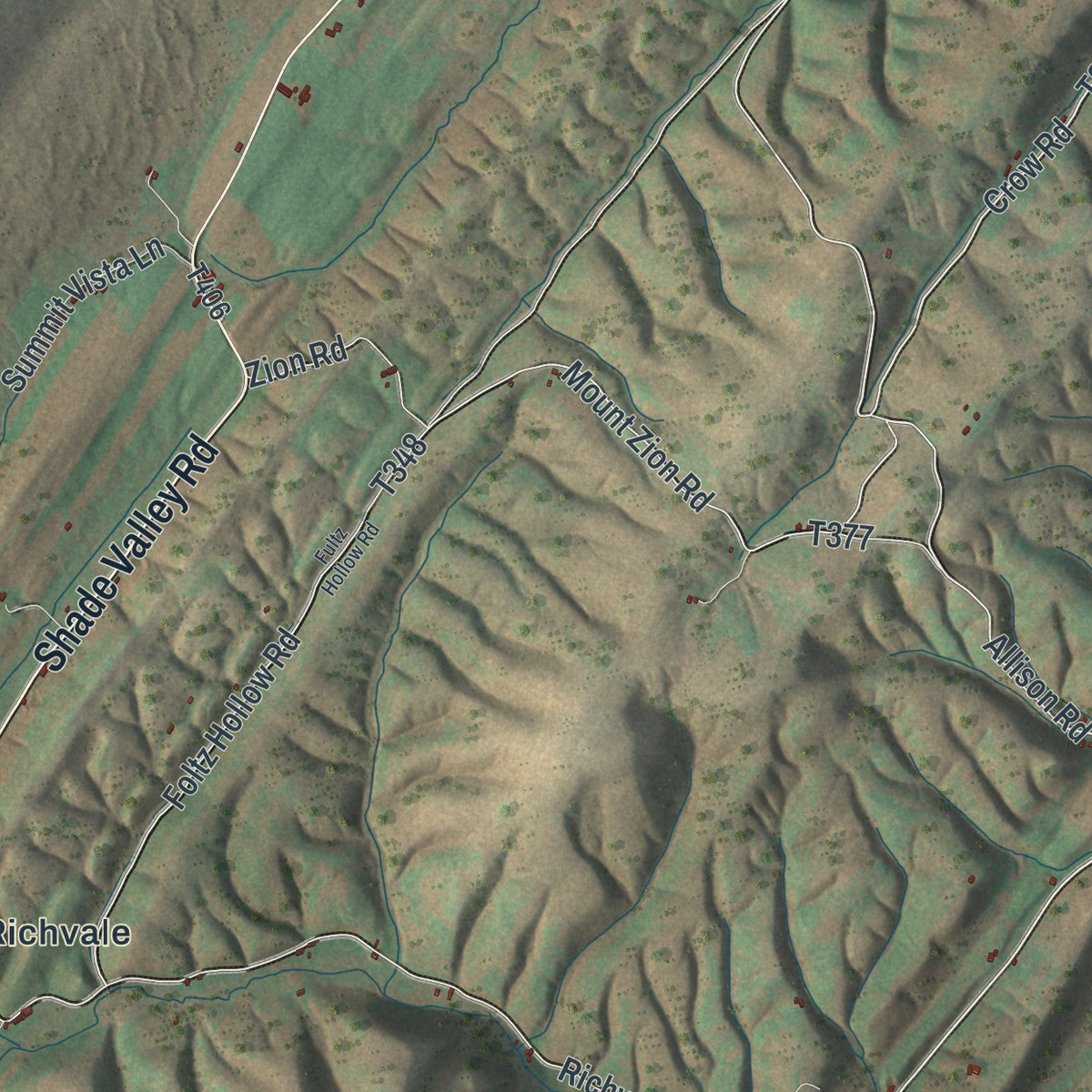 Close-up of the map of Tell, Pennsylvania print showing street and building detail