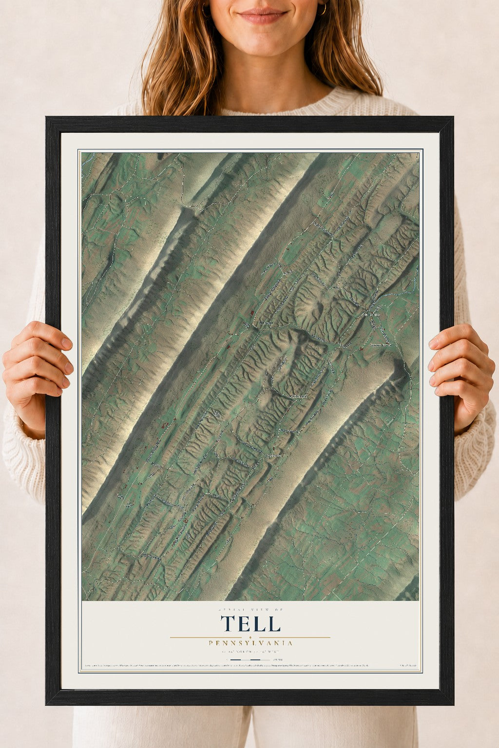 Map of Tell, Pennsylvania, 18 x 24 inch print in a black wood frame
