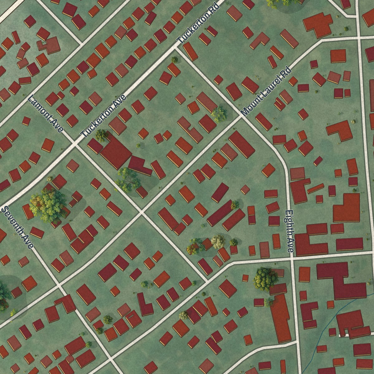 Close-up of the map of Temple, Pennsylvania print showing street and building detail
