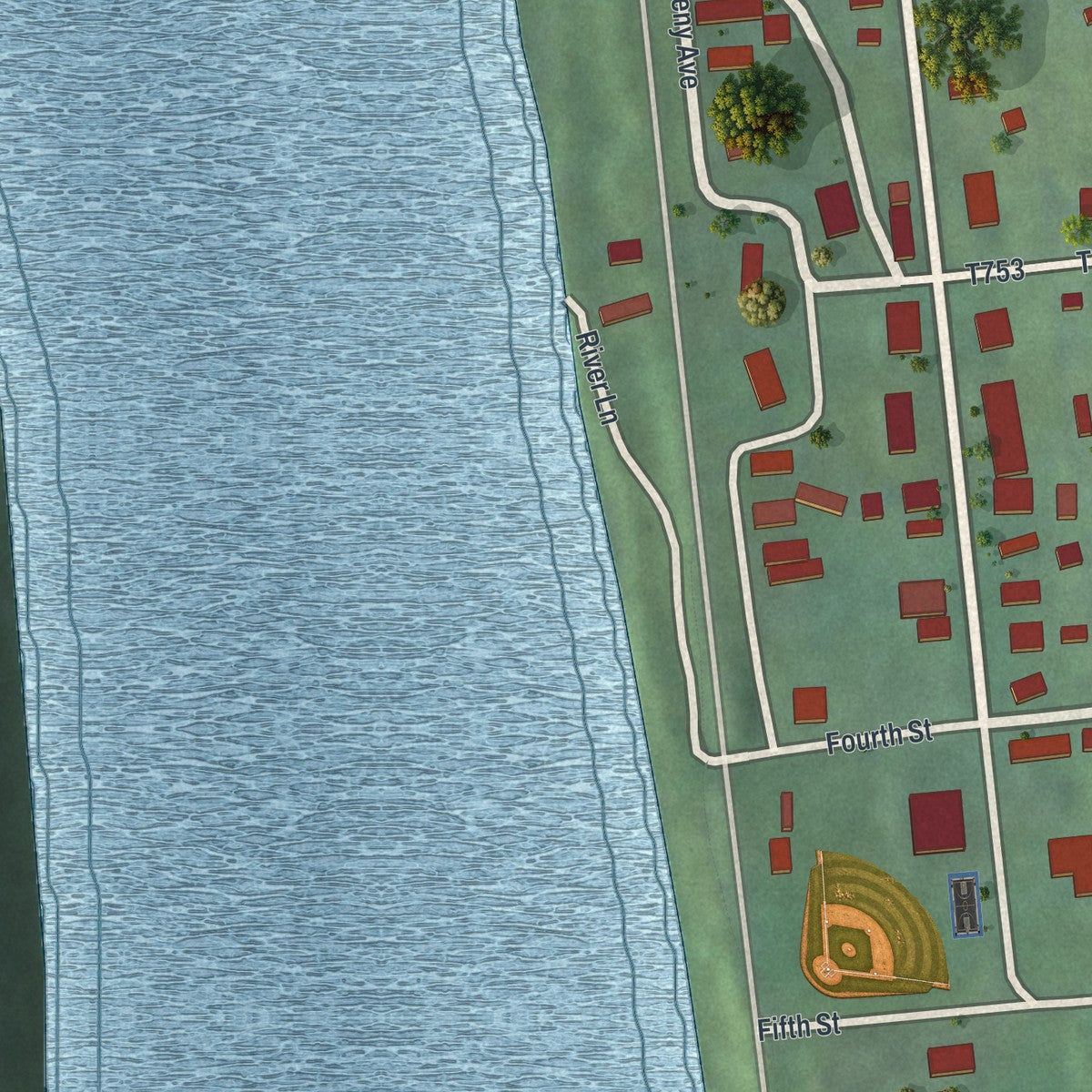 Close-up of the map of Templeton, Pennsylvania print showing street and building detail