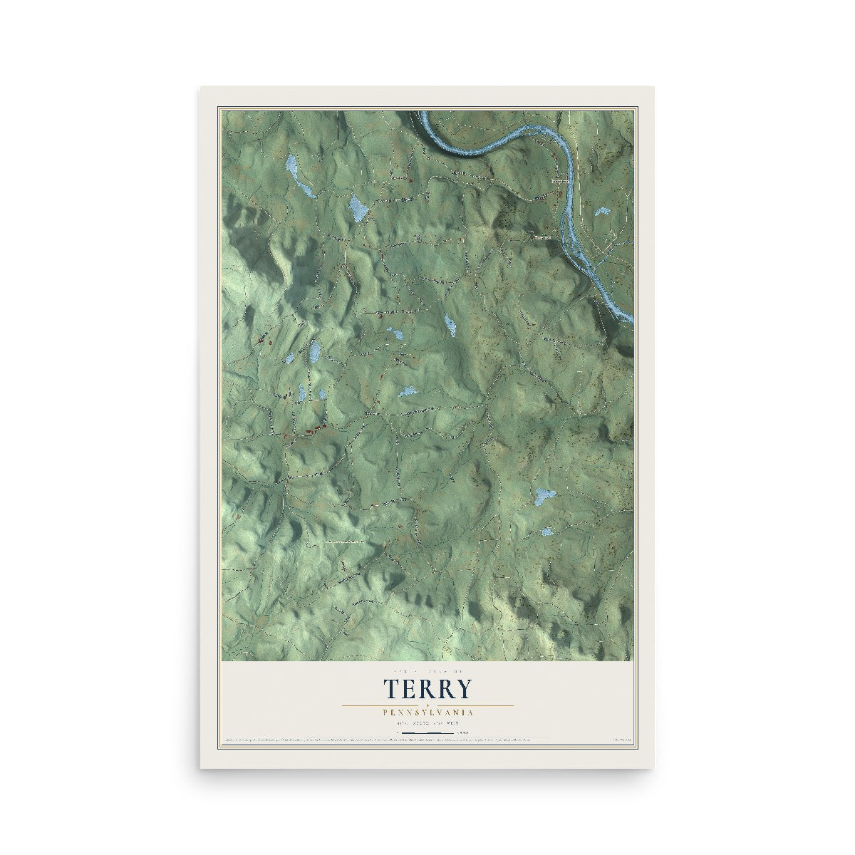 Map of Terry, Pennsylvania, 12 x 18 inch unframed archival matte print
