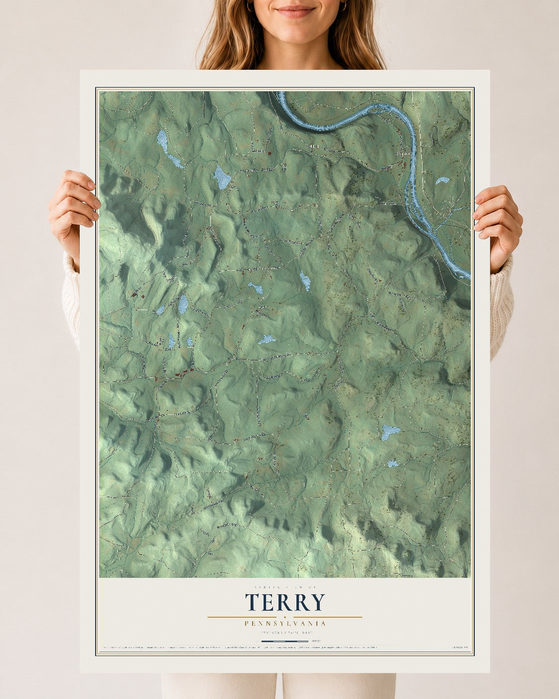 Map of Terry, Pennsylvania, 24 x 36 inch unframed archival matte print