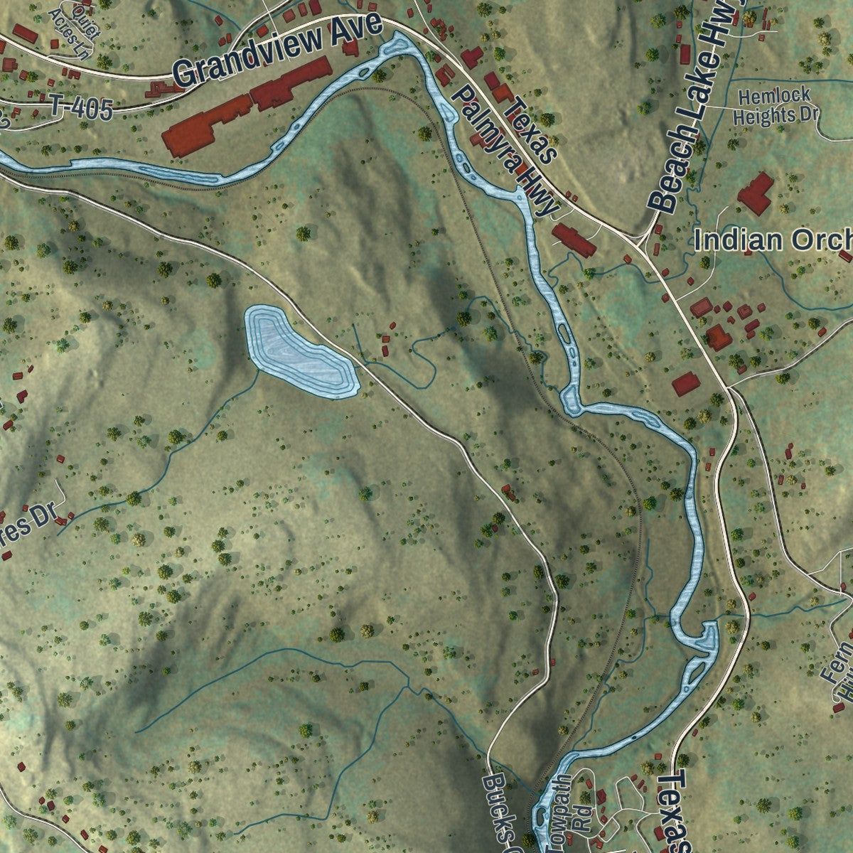 Second close-up of the map of Texas, Pennsylvania print showing more streets and buildings