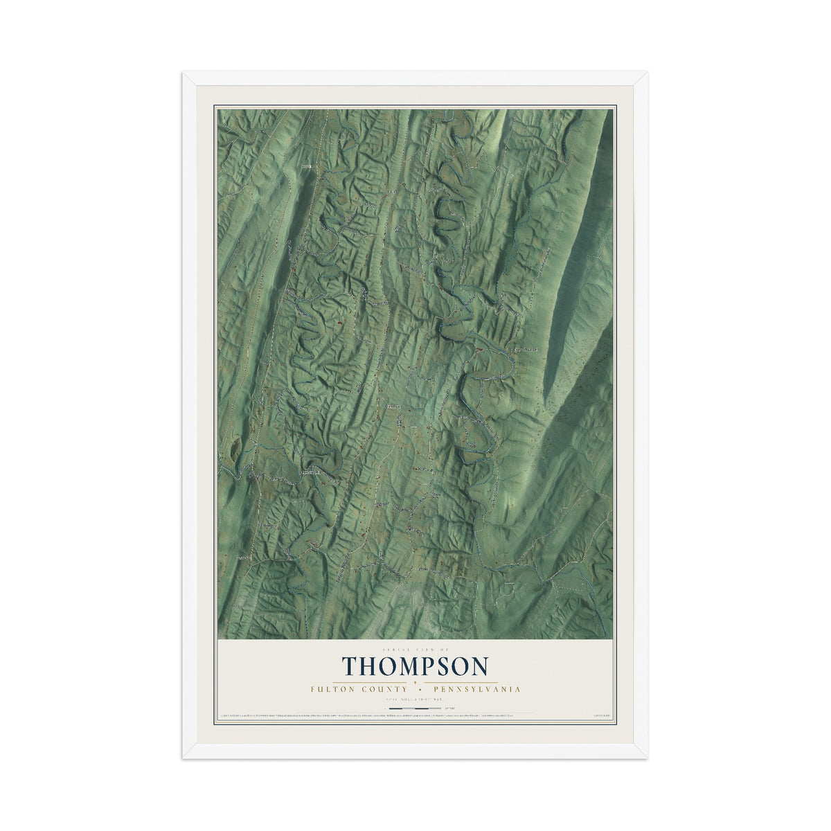 Map of Thompson, Fulton County, Pennsylvania, 12 x 18 inch print in a white wood frame