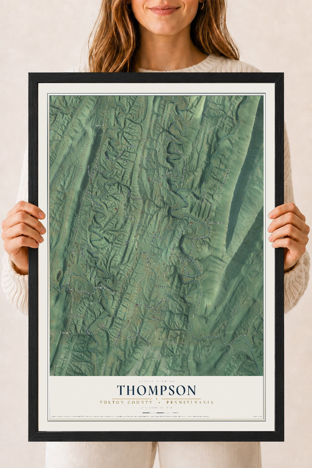 Map of Thompson, Fulton County, Pennsylvania, 18 x 24 inch print in a black wood frame