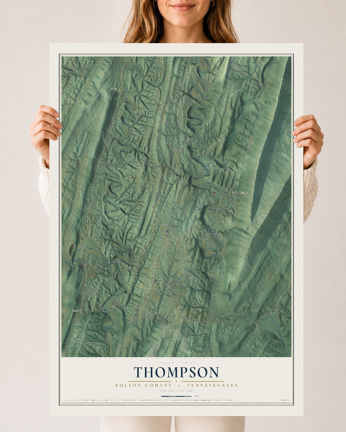 Map of Thompson, Fulton County, Pennsylvania, 24 x 36 inch unframed archival matte print