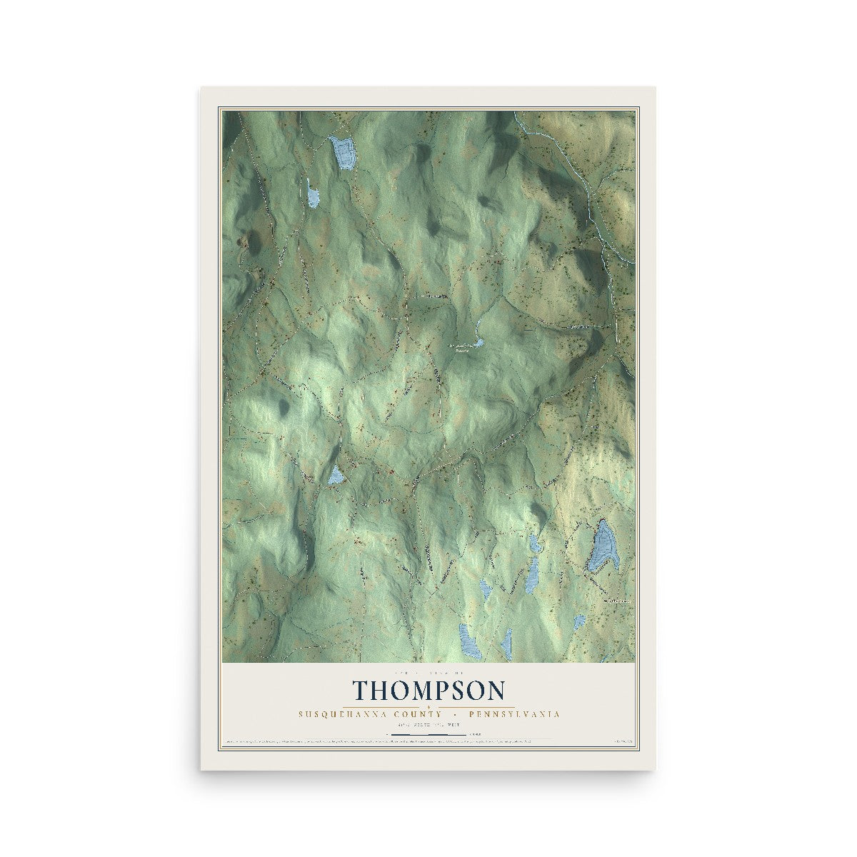 Map of Thompson, Susquehanna County, Pennsylvania, 12 x 18 inch unframed archival matte print