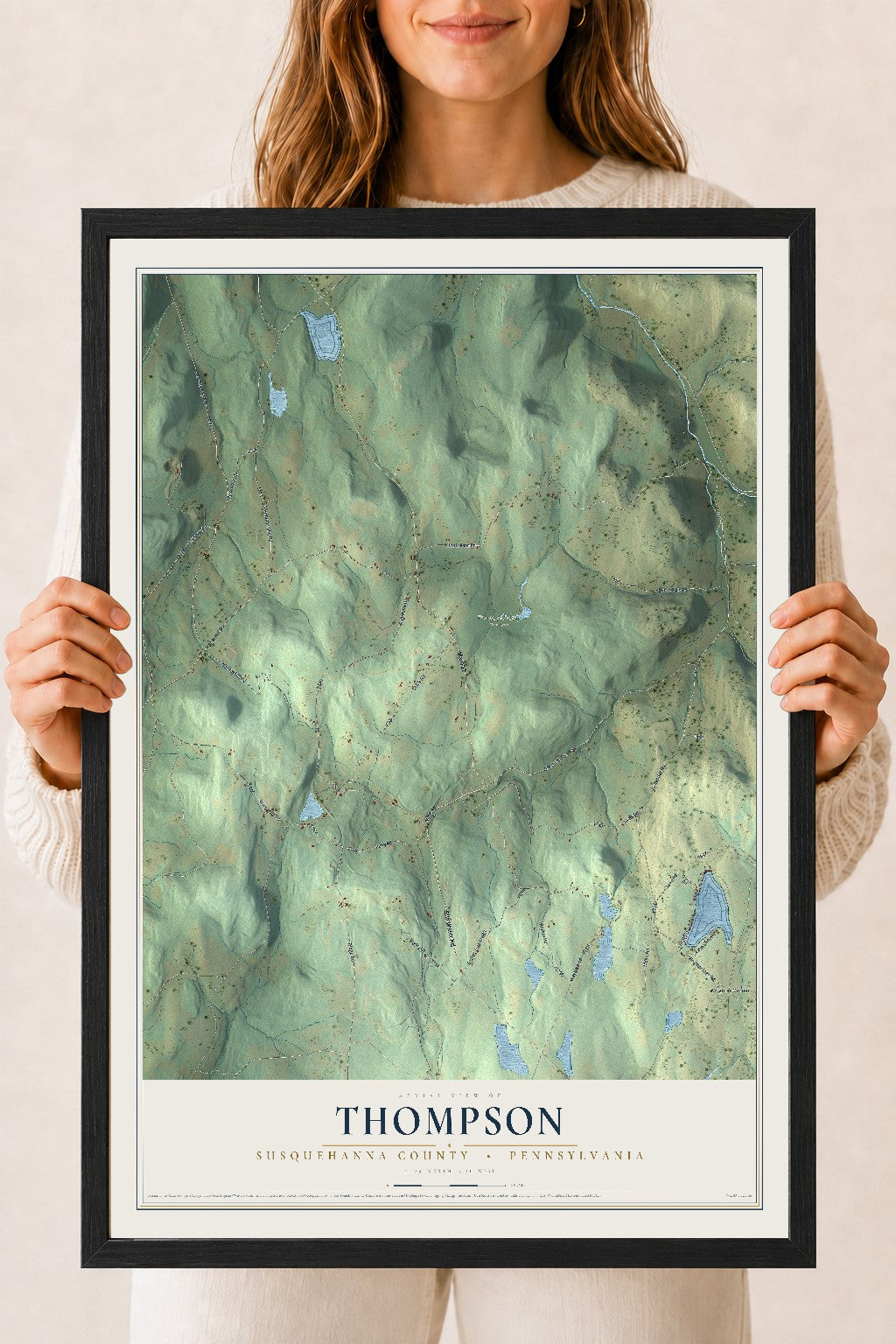 Map of Thompson, Susquehanna County, Pennsylvania, 18 x 24 inch print in a black wood frame