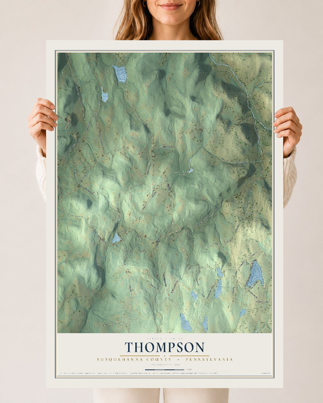 Map of Thompson, Susquehanna County, Pennsylvania, 24 x 36 inch unframed archival matte print