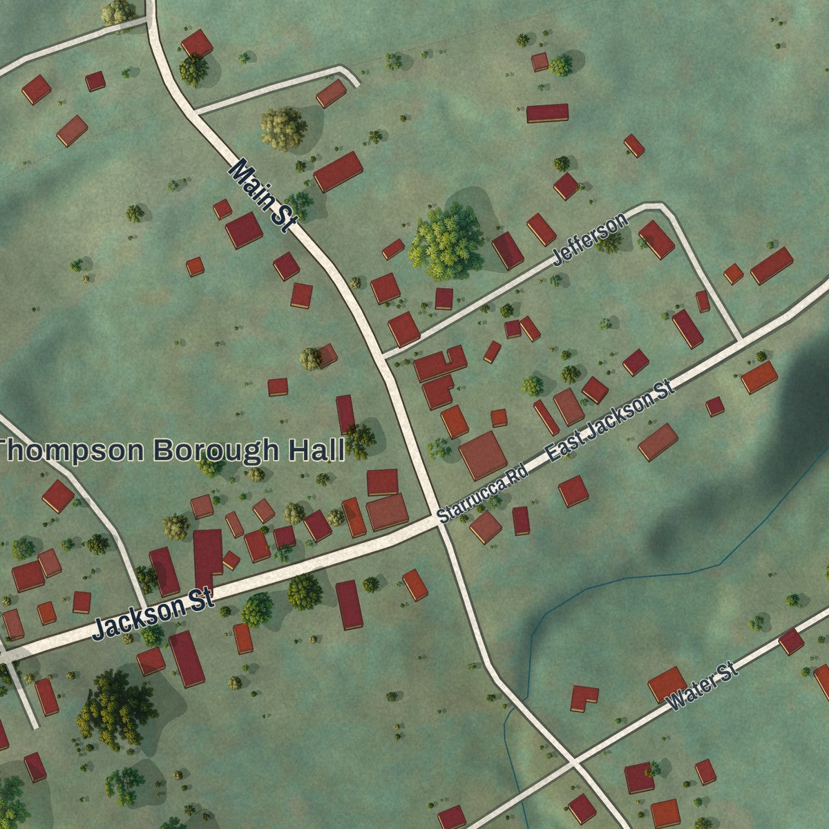 Close-up of the map of the Borough of Thompson, Susquehanna County, Pennsylvania print showing street and building detail