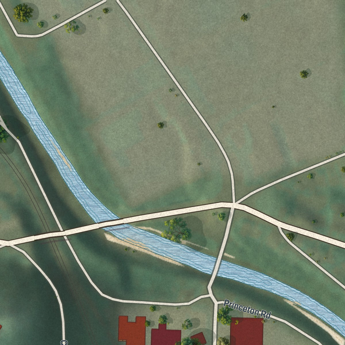 Second close-up of the map of Thornburg, Pennsylvania print showing more streets and buildings