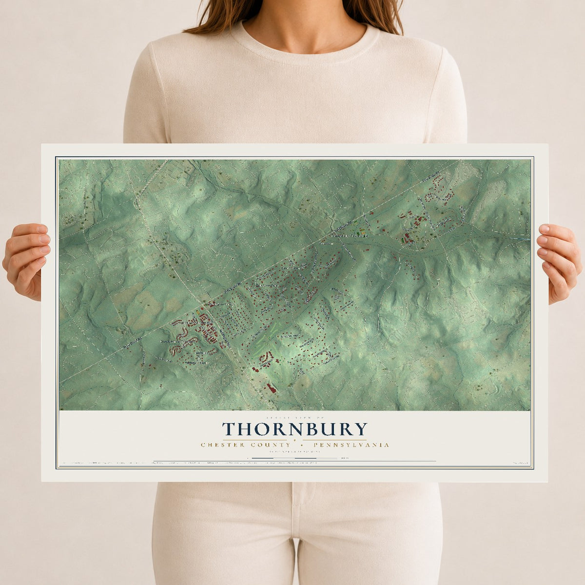 Map of Thornbury, Chester County, Pennsylvania, 12 x 18 inch unframed archival matte print