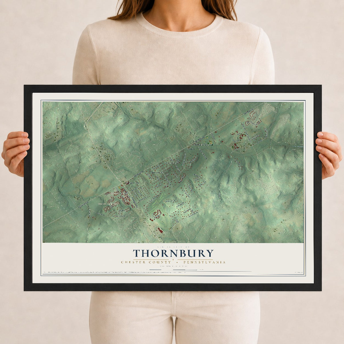 Map of Thornbury, Chester County, Pennsylvania, 12 x 18 inch print in a black wood frame