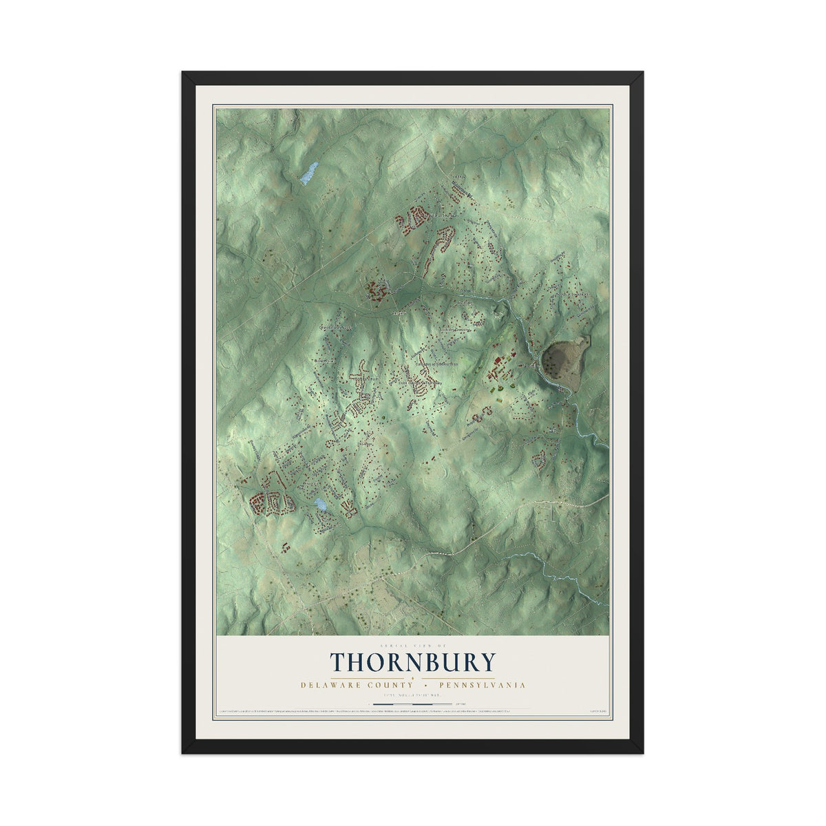 Map of Thornbury, Delaware County, Pennsylvania, 12 x 18 inch print in a black wood frame