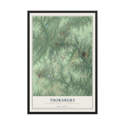 Map of Thornbury, Delaware County, Pennsylvania, 12 x 18 inch print in a black wood frame