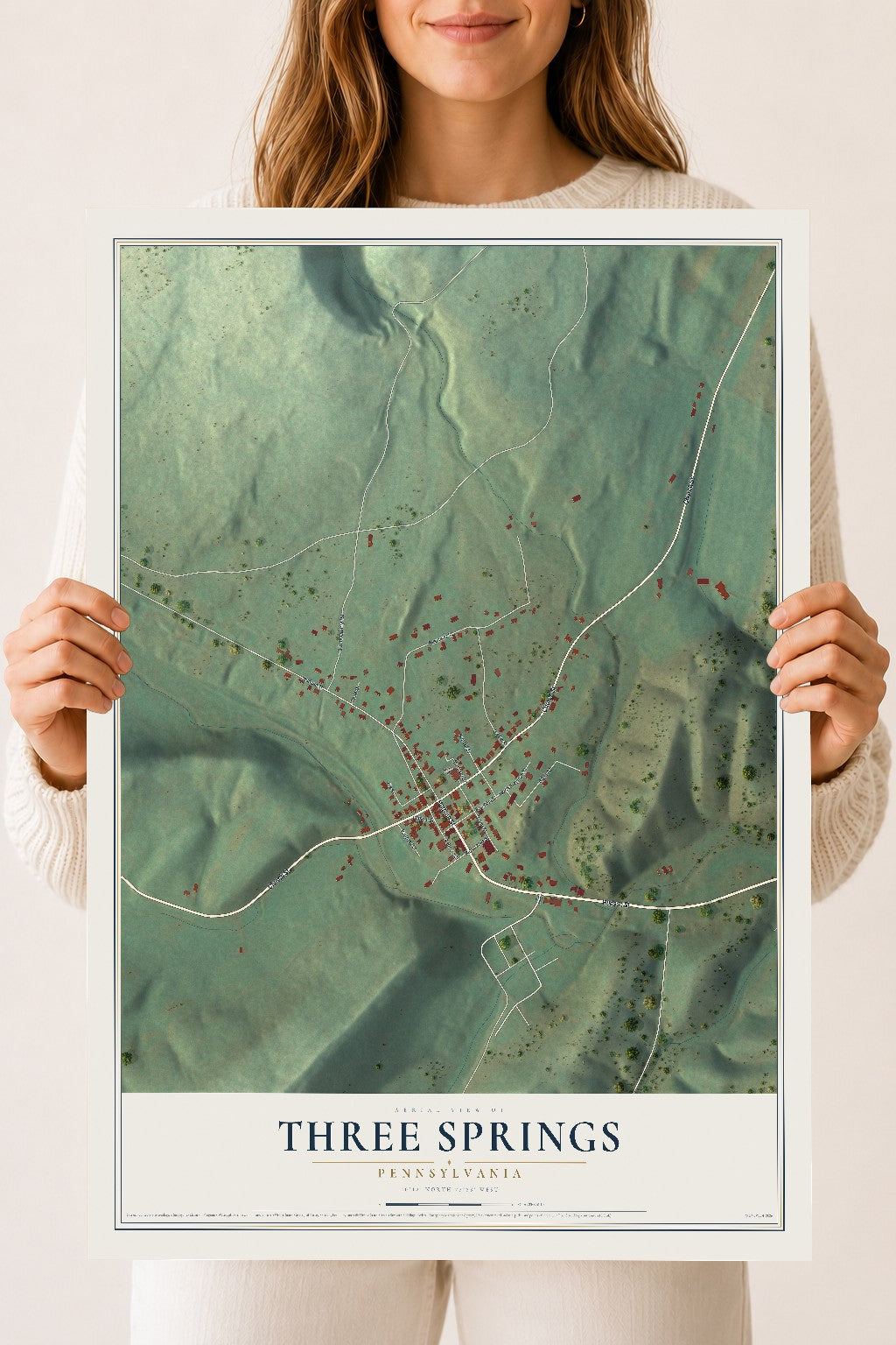 Map of Three Springs, Pennsylvania, 18 x 24 inch unframed archival matte print
