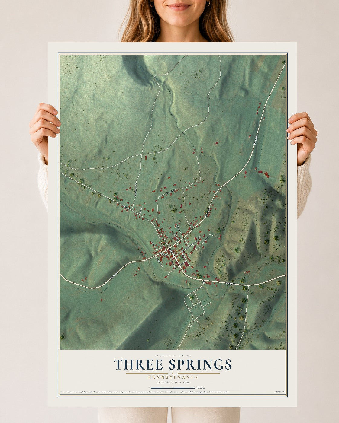 Map of Three Springs, Pennsylvania, 24 x 36 inch unframed archival matte print