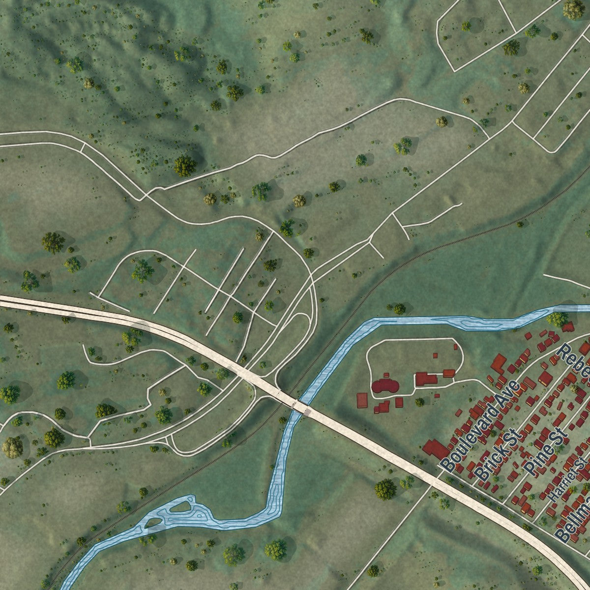 Second close-up of the map of Throop, Pennsylvania print showing more streets and buildings